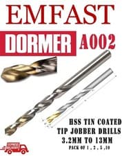 Image of 3mm Dormer A002 HSS TiN Coated Jobber Drill bit High Speed Steel Twist bits