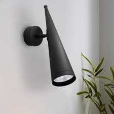 Image of Wall Light Matte Black Metal 30cm Cone Adjust GU10 Spotlight Dimmable Minimalist
