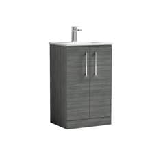 Image of Nuie Arno Anthracite Woodgrain 500mm 2 Door Vanity Unit and Minimalist Ceramic B