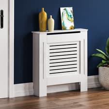 Image of SALE Radiator Cover Modern MDF Wood Horizontal Slat Heat Guard Small White