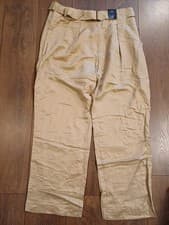 Image of BNWT M&S Trousers Wide Leg High Rise Stone Size 18 Linen Blend Belted