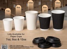 Image of 7oz 8oz 12oz Paper Cups & Lids | Single Wall & Ripple | Hot/Cold | 50–1000 Pack