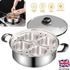 Image of Stainless Steel Nonstick Egg Poacher Stovetop Poached Eggs Pan with 4x Cups New