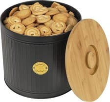 Image of Bread Bin Bamboo Lid Ribbed Homiu Food Storage Black Premium Kitchen Storage