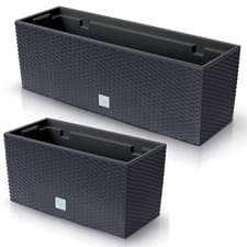 Image of Large Rectangle Rattan Plastic Balcony Flower Plant Garden Planter Decor Pots