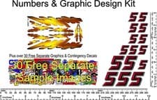 Image of R/C Vinyl Decal 1/16th Scale Bevel 2-D Red (# 5's) Graphic Flame Kit R124