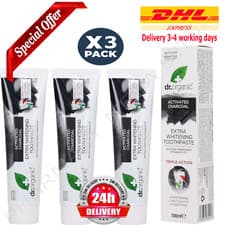 Image of 3 x Dr. Organic Bio-Activ Charcoal Extra-Whitening Antioxidant Toothpaste 100ml