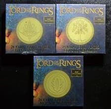 Image of Lord of the Rings 24k Gold Plated Medallions Gondor, Mordor & Elven Map & Stand