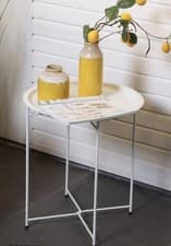 Image of Metal Round Foldable Butlers Tray Top Side Table Living Room Lounge Decor White
