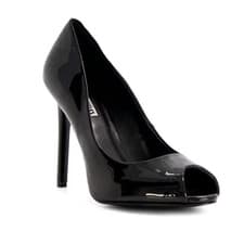 Image of Dune Black Patent Peep Toe High Heel Court Shoes Size 4 37 Smart Evening Party