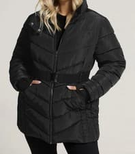 Image of Yours Black Belted Puffer Jacket ~ Size 14 ~ Rrp 59