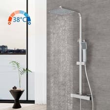 Image of Bathroom Thermostatic Exposed Shower Mixer Twin head Large Square Bar Set