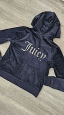 Image of New Juicy Couture diamante velour hoodie night sky navy size XL