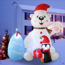 Image of 7ft Christmas Inflatable White Penguin Xmas Decoration Lightweight Novelty