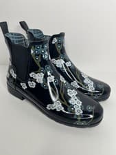 Image of HUNTER Women’s Original Chelsea Short Navy Rain Boots Floral Blossom 8 Wellies