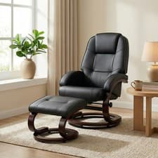 Image of Swivel Recliner Chair with Footstool, PU Leather Recliner Armchair