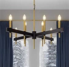 Image of TOCHIC Black-Gold Metal Farmhouse Chandelier, 8 Light Cross Chandelier Candle