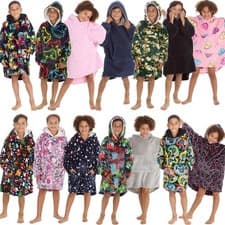 Image of Kids Oversized Hoodie Blanket Boys Girls Childrens Fleece Long Hooded Top Robe