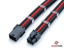 Image of 6 pin PCIE 30cm Black Red Sleeved Extension Cable + 2 Free cable Combs Shakmods
