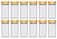 Image of 12x Glass Spice Jars Set with Bamboo Lids Labels Funnel Kitchen Storage