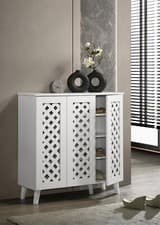 Image of Shoe Cabinet White 3 Door Tall Modern Storage Unit Cupboard