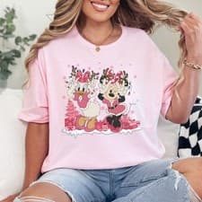 Image of Disney Minnie And Daisy Pink Christmas Shirt, Disney Family Christmas Tee 201909
