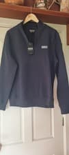 Image of Barbour Jumper Mens Navy Blue International Essential Half Zip Pullover Top NEW