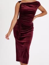 Image of NEW Quiz Berry Dark Red Velvet Midmaxi Asymmetric Dress Size 10