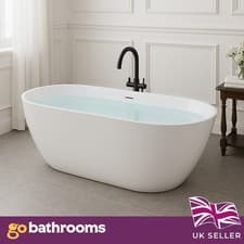 Image of 1500mm Freestanding Bath Tub Double Ended Reinforced Acrylic Modern Bathroom