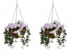 Image of 2 x Artificial Hanging Basket 30cm 12" Begonia Pansies Petunias UV Resistant