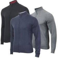 Image of Men's Full Zip Up 100% Cotton Light Weight High Neck Knitted Cardigan Jumper