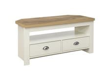 Image of Highgate Modern Corner TV Unit – Cream,Grey & Navy Blue with Oak Effect Top