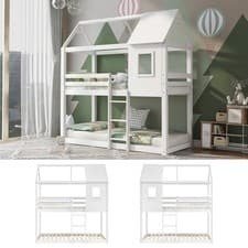 Image of 3FT Single Bunk Bed Treehouse Cabin Bed Wooden Frame Kids Children Sleeper House