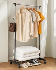 Image of ADJUSTABLE MOBILE CLOTHES COAT GARMENT HANGING RAIL RACK STORAGE STAND ON WHEELS