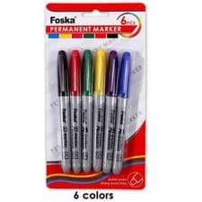 Image of Foska Permanent Markers – Sharpie Style – Multicolour Pack of 6 – Fine Tip Pens
