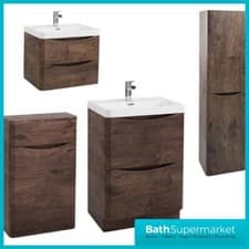 Image of Bathroom Vanity Unit Cabinet Furniture Basin Sink Wall Hung Storage Chestnut