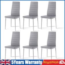 Image of 6X Dining Chairs Set Faux Leather Padded Seat Metal Legs Kitchen Office Oylwdeff