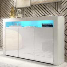Image of TV Unit | 155cm Sideboard | Cabinet | Cupboard | White High Gloss Doors Free LED
