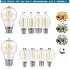 Image of Dimmable LED Bulbs 40W 60W E14 B22 E27 Candle Golf Ball GLS Small Screw/Bayonet