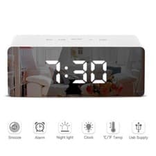 Image of Digital LED Large Display Alarm Clock USB/Battery Operated Mirror Face Design UK