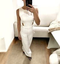 Image of Wide leg jumpsuit with buttons back and zip red detail cutout back