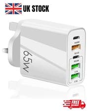 Image of 65W Quick Charger UK Plug Fast Wall Charger Power Adapter 5 Port USB-C PD Type C