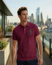 Image of Ralph Lauren Big Pony Polo Shirt Men’s Slim Fit Cotton Short Sleeve Leather Logo