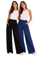 Image of Ladies EX M&S Wide Denim Trousers Elasticated Waist High Rise Stretch RRP £35