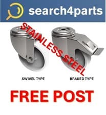 Image of 80mm Medium Duty Nylon Wheel Stainless Castors Bolt Hole Fixing Swivel & Braked