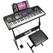 Image of 61 Key Keyboard Piano Kit with Bench, Stool, Sustain Pedal, Headphones &