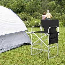 Image of Tall Folding Director Chair Camping Chairs Heavy Duty w/Cup Holder+Side Pockets