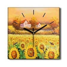 Image of Silent Wall Clock Canvas 30x30 Painting Meadow Sunflowers Trees Landscape