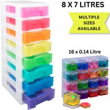 Image of 'REALLY USEFUL STORAGE BOXES' 8 x 7 LITRE CLEAR TOWER RAINBOW DRAWERS NEW +24h