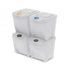 Image of Sorting Waste Bins Recycling Set Segregation Stackable 25L White Black Grey